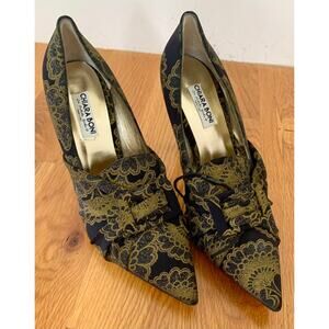Chiara Boni La Petite Robe Heels Black/Gold Size 40 Floral Buckle Party Cocktail